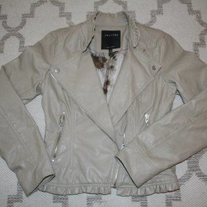 Faux Leather Jacket with ruffle trim